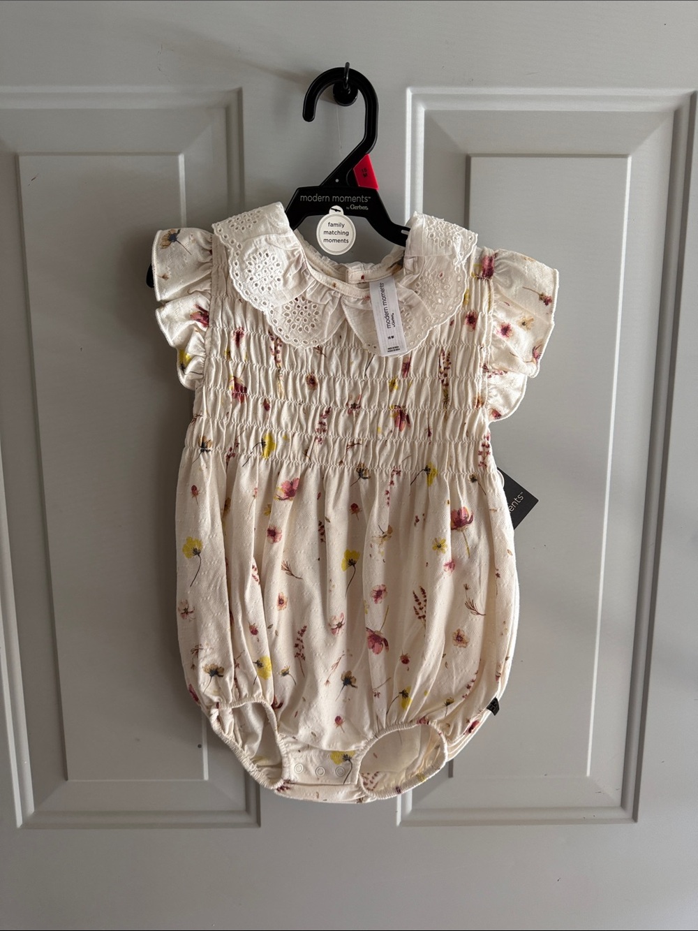 Modern Moments Cream Floral Baby Romper with Lace Collar